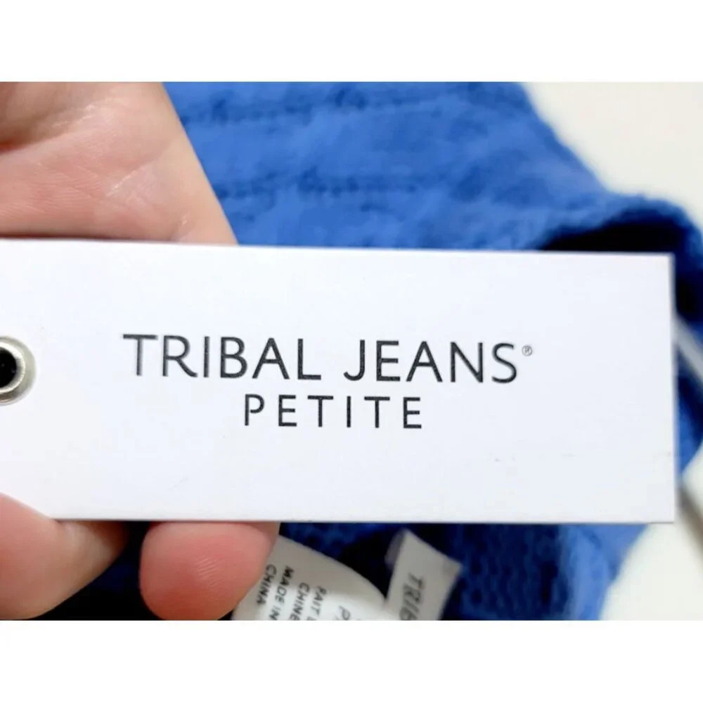 Tribal Sweater PM Patchwork Pattern Blue Gray Str… - image 6